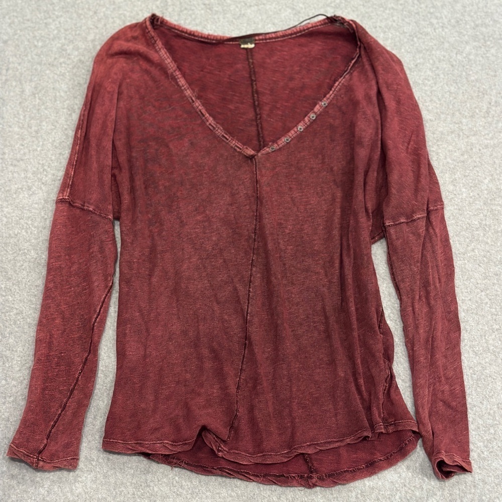 We The Free Burgundy V-Neck Long Sleeve Top - Picture 5 of 9